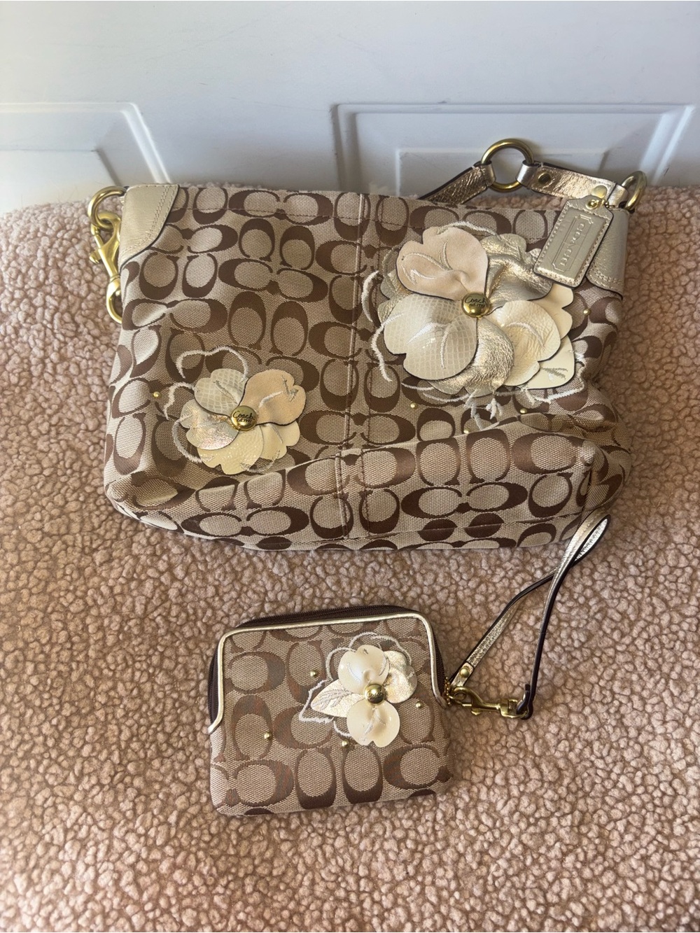 Coach Bleecker Signature floral appliqué bag with matching wristlet